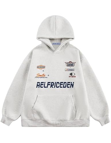 Aelfric Eden Damen Oversized Hoodies Unisex Kapuzenpullover Racing Graphic Sweatshirt mit Taschen Herbst Winter Streetwear Pullover Grau L von Aelfric Eden