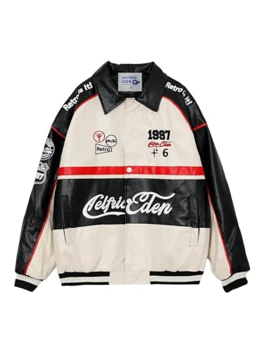 Aelfric Eden Herren Jacken Oversize Retro Collegejacke Unisex Leder Jacken Vintage Baseball Jacke mit Tasche Y2k Streetwear M von Aelfric Eden