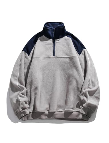 Aelfric Eden Fleece Sweatshirt Herren Half-Zip Oversize Pullover mit Reißverschluss Langarm Sweatshirt Microfleece Fleecepullover Herbst Winter Grau S von Aelfric Eden