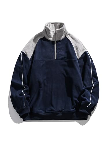 Aelfric Eden Fleece Sweatshirt Herren Half-Zip Oversize Pullover mit Reißverschluss Langarm Sweatshirt Microfleece Fleecepullover Herbst Winter Navy blau M von Aelfric Eden