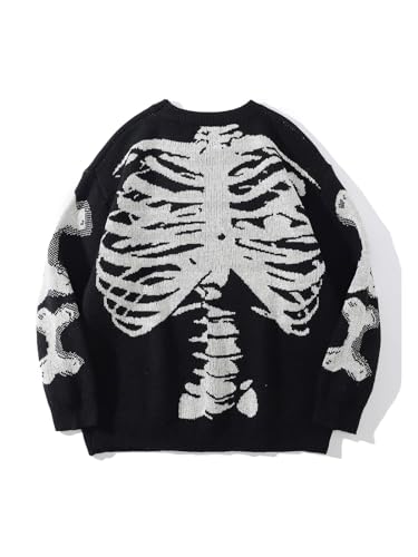 Aelfric Eden Halloween Pullover Herren Oversize Strickpullover Winter Damen Warmer Y2K Vintage Knit Sweater Rundhals Feinstrick Jumper Pullover mit Aufdruck Schwarz, M von Aelfric Eden