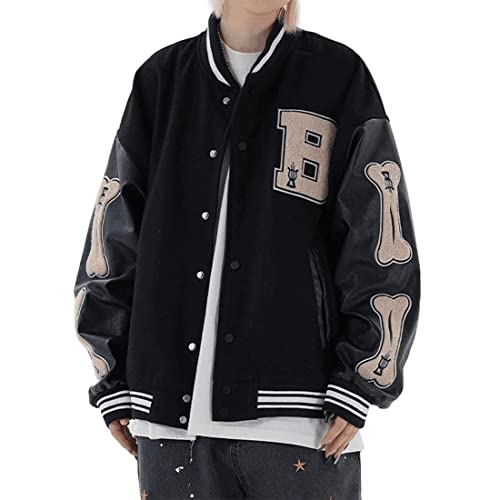 Aelfric Eden Herren Baseball Jacke Varsity Classic Casual Sweatshirt Patchwork Stehkragen Sport Outwear Tops, schwarz, Small von Aelfric Eden