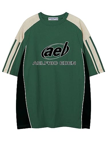 Aelfric Eden Herren Baseball Shirt Kurzarm Retro Raglan Jersey Tshirt Oversized Damen Tops Sommer Grün von Aelfric Eden