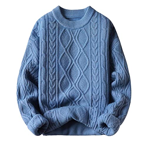 Aelfric Eden Herren Basic Pullover Damen Oversized Strickpullover Rundhals Unisex Einfarbig Pulli Gestrickt Lose Winterpullover Casual Sweater Blau, L von Aelfric Eden