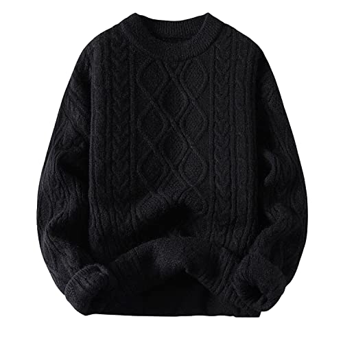 Aelfric Eden Herren Basic Pullover Damen Oversized Strickpullover Rundhals Unisex Einfarbig Pulli Gestrickt Lose Winterpullover Casual Sweater Schwarz-7, XL von Aelfric Eden