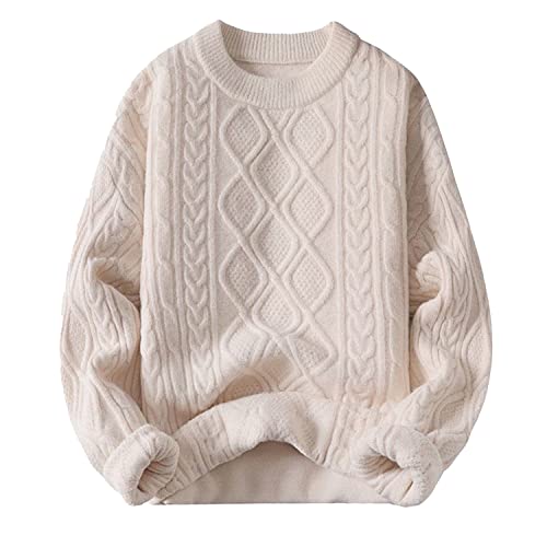 Aelfric Eden Herren Basic Pullover Damen Oversized Strickpullover Rundhals Unisex Einfarbig Pulli Gestrickt Lose Winterpullover Casual Sweater Weiß-7, S von Aelfric Eden