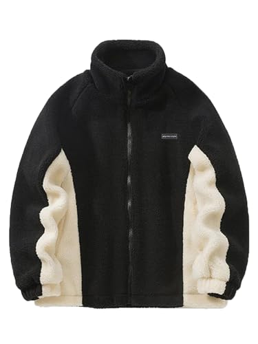 Aelfric Eden Herren Fleecejacke Damen Winter Teddyfleece Jacke Einfarbig Reißverschluss Outdoor Sherpa Jacke Wintermantel mit Stehkragen Schwarz, XS von Aelfric Eden