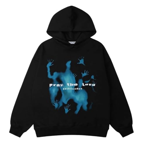 Aelfric Eden Oversized Hoodie Herren Graphic Kapuzenpullover Oversize Basic Pullover Sweatshirt mit Kapuze Unisex Sweat Abstraction Shadow Print Hoodie Baumwolle Schwarz, S von Aelfric Eden