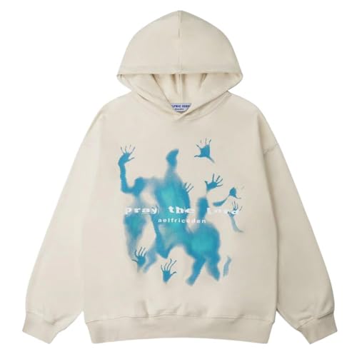 Aelfric Eden Oversized Hoodie Herren Graphic Kapuzenpullover Oversize Basic Pullover Sweatshirt mit Kapuze Unisex Sweat Abstraction Shadow Print Hoodie Baumwolle Apricot, M von Aelfric Eden