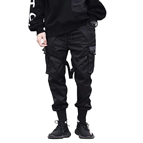 Aelfric Eden Herren Hosen Techwear Cargohose Kordelzug Hip Hop Streetwear Punk Jogginghose mit Taschen Schwarz XS von Aelfric Eden