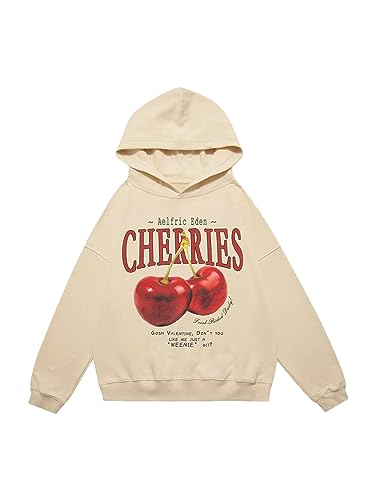 Aelfric Eden Herren Oversized Hoodie Pullover Y2K Vintage Kapuzenpullover Damen Sweatshirt mit Cherry Druck Aprikose L von Aelfric Eden