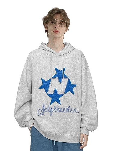 Aelfric Eden Herren Oversized Vintage Hoodie Lose Stern Pullover mit Kapuze Basic Kapuzenpullover Hip Hop Kapuze Sweatshirt mit Tasche Grau-2, M von Aelfric Eden