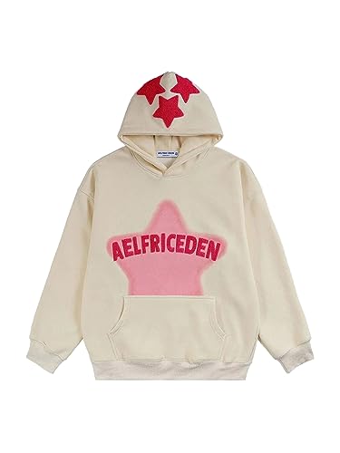 Aelfric Eden Herren Oversized Vintage Hoodie Lose Stern Pullover mit Kapuze Basic Kapuzenpullover Hip Hop Kapuze Sweatshirt mit Tasche Weiß-1, S von Aelfric Eden