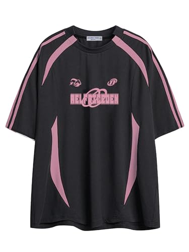 Aelfric Eden Herren Sommer Tshirt mit Aufdruck Vintage Casual Fußball Trikot Damen Oversized Soccer Jersey Shirt Schwarz von Aelfric Eden