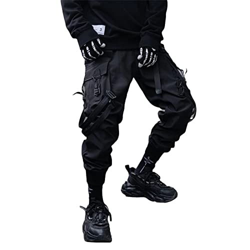 Aelfric Eden Herren Techwear Cargohose Kordelzug Punk Streetwear Hip Hop Jogginghose mit Taschen Schwarz S von Aelfric Eden