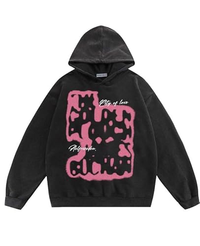 Aelfric Eden Hoodie Herren Oversized Kapuzenpullover Langarm Sweatshirt Y2K Hoody mit Kapuze Basic Abstraction Print Washed Hoodie Vintage Hooded Unisex Oberteile Streetwear Schwarz M von Aelfric Eden