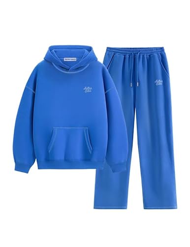 Aelfric Eden Jogginganzug Damen Baggy Trainingsanzug Herren Basic Freizeitanzug Unisex Hausanzug Oversize Tracksuit Sportanzug Fleece Hoodie Sets mit Weites Bein Jogginghose Sportoutfit Blau, XS von Aelfric Eden