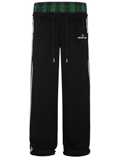 Aelfric Eden Karierte Patchwork Jogginghose Herren Plaid Patchwork Hose Damen Freizeithose Casual Sporthose Double Waist Baggy Hosen Streetwear Sweatpants Schwarz, XL von Aelfric Eden