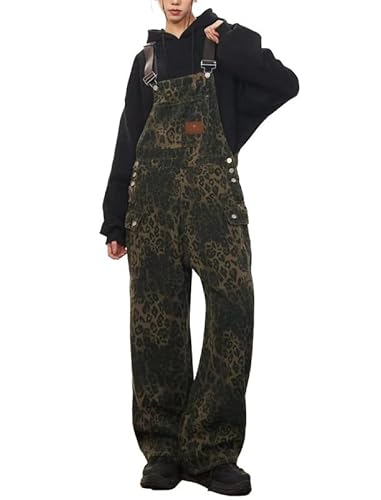 Aelfric Eden Latzhose Damen Leopard Jeans Overalls Baggy Lässige Stretch Hosen Jumpsuit Denim Y2K Braun L von Aelfric Eden