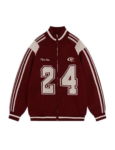 Aelfric Eden Number Jacquard Cardigan Strickjacke Herren mit Reißverschluss Gestrickt Pullover Zipper Langarm Sweaters Knitted Feinstrick Herbst Winterjacke alixnvl Rot S von Aelfric Eden