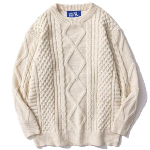 Aelfric Eden Pullover Damen Strickpullover Oversize Rundhals Zopfstrickpullover Knit Langarm Jumper Sweater Klassischer Elegant Vintage Pullover Apricot L von Aelfric Eden