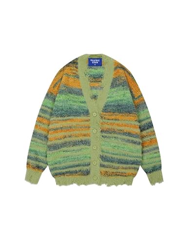 Aelfric Eden Strickjacke Pullover Damen Fringe Gradient Pinstripe Cardigan Knopfleiste Grobstrick Strickcardigan Elegant Langarm Open Front Sweater Herbst Winter Weihnachten Grün S von Aelfric Eden