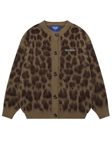 Aelfric Eden Strickjacken für Damen Leopard Print Cardigan Strickjacke Pullover mit Knöpfen Strickjacke Herbst Winter Casual Strickcardigan Open Front Sweater L von Aelfric Eden