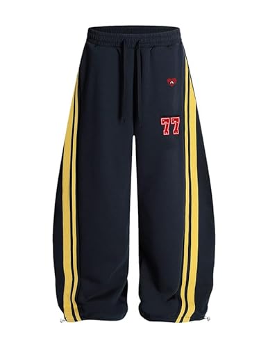 Aelfric Eden Stripe Baggy Barrel Jogginghose Herren Vintage Sporthose Damen Weites Bein Sweatpants Unisex Oversize Trainingshose High Waist Freizeithose Lockere Hose Streetwear Marineblau, M von Aelfric Eden