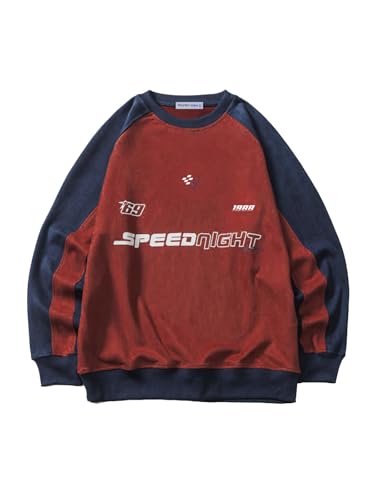 Aelfric Eden Sweatshirt Herren Oversized Pullover Rundhals Sweat Langarm Raglan Langarmshirt Herbst Winter Pulli ohne Kapuze Vintage Oberteile Loose Fit Rot M von Aelfric Eden