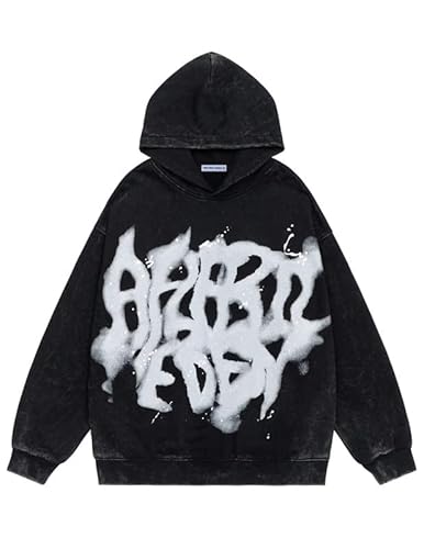 Aelfric Eden Unisex Abstrakter Druck Hoodies Herren Alter Stil Kapuzenpullover Damen Sweatshirt mit Taschen Y2K Streetwear Pullover Schwarz XL von Aelfric Eden