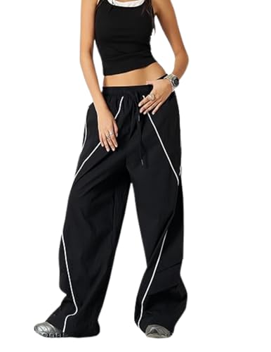 Aelfric Eden Unisex Baggy Sweatpants Track Pants Herren Weites Bein Elastische Taille Freizeithose Y2K Streetwear Parachute Pants Schwarz L von Aelfric Eden