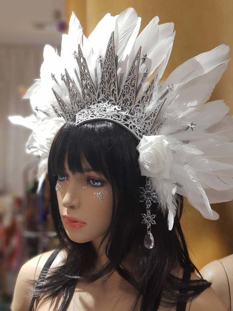 White Silver Crown Headpiece Snow Queen von AelitaFashion