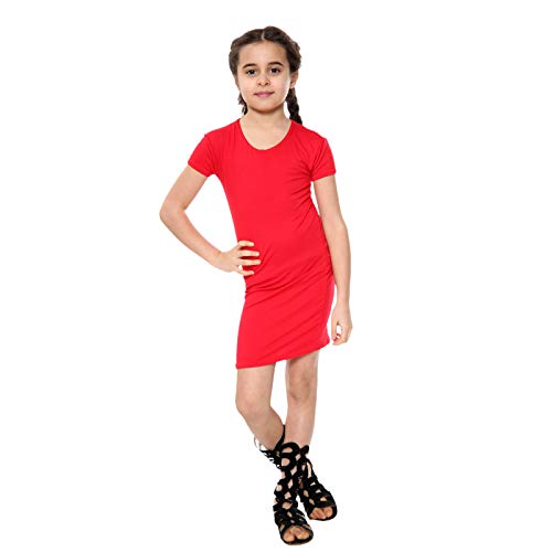 Aelstores Mädchen Bodycon Kleid Midi Plain Lange Kleider Stretch Rundhals Kurzarm Outfit 5-14 Jahre Gr. 7-8 Jahre, rot von Gum & Berries