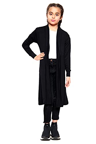 Aelstores Mädchen Freund Maxi Cardigan Plain Langarm Mode Open Front Top School Pullover Schwarz 7-8 Jahre von Aelstores