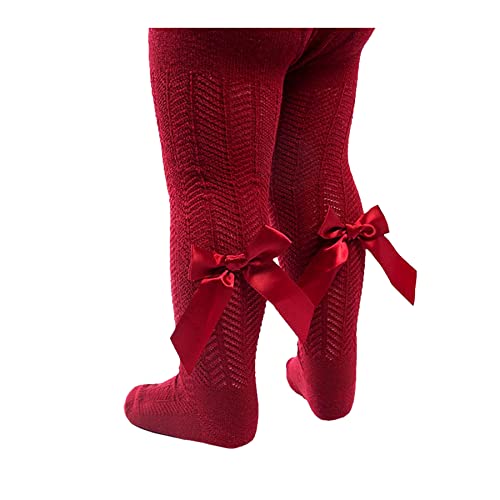 Aelstores Strumpfhose für Mädchen, Chevron Print mit Schleifenband, Strümpfe aus reichhaltiger Baumwolle, Farbe: Weinrot, Chevron Print (T120 Schleife) Größe: 0—3 Monate von Aelstores