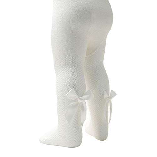 Baby Mädchen Strumpfhose Herzdruck mit Schleife Strümpfe Pom Pom Rich Baumwolle Leggings Kleinkind Neugeborene - 5 Jahre, Cremefarbener Chevron-Druck (T120 Schleife), 3-6 Months von Aelstores
