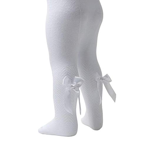 Baby Mädchen Strumpfhose Herzdruck mit Schleife Strümpfe Pom Pom Rich Baumwolle Leggings Kleinkind Neugeborene – 5 Jahre, Weißer Chevron-Druck (T120 Schleife)., 6-12 Monate von Aelstores