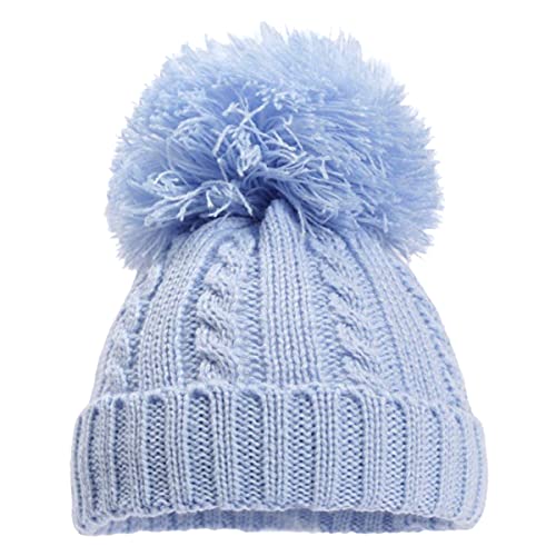 Babymütze Jungen Mädchen Gestrickte Zopfmuster Strick Winter Pom Pom Mützen Hellblau von Aelstores