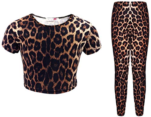 Aelstores Crop Top und Legging Set für Mädchen, Leopardenmuster, kurzärmliges T Shirt, T Shirt, 13 Jahre von Aelstores