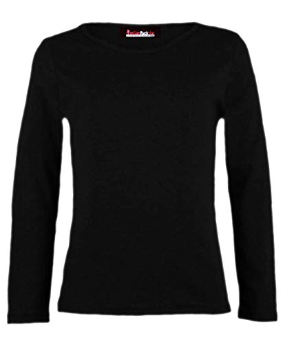 Mädchen-T-Shirt, einfarbig, langärmelig, Stretch, Rundhalsausschnitt, für 5–14 Jahre Gr. 13-14 Jahre, Schwarz von Aelstores