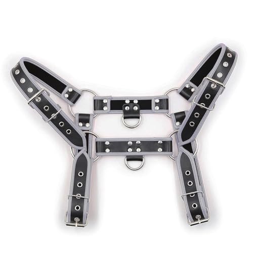 Verstellbares Brustgeschirr aus Leder für Herren, Punk-Stil, Gürtel mit Schnallenverschluss, langlebiges und stilvolles Design, Grau, Einheitsgröße von Aendu