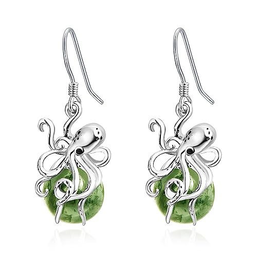 Oktopus Ohrringe Sterling Silber Natürliche Moosachat Ohrringe für Frauen Oktopus Moosachat Schmuck Geschenke für Frauen von Aeneas