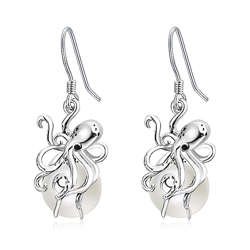 Oktopus Ohrringe Sterling Silber Tropfen baumeln Perle Ohrringe für Frauen Perle Oktopus Schmuck Geschenk für Frauen Mädchen von Aeneas