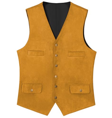 AeoTeokey Herren Anzug Weste Wildleder Casual Western Vintage Cowboy Weste Regular Fit(Gold,M) von AeoTeokey