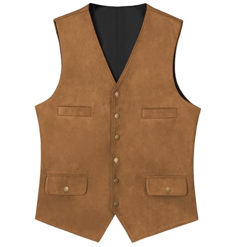 AeoTeokey Herren Anzug Weste Wildleder Casual Western Vintage Cowboy Weste Regular Fit(Hellbraun,XL) von AeoTeokey