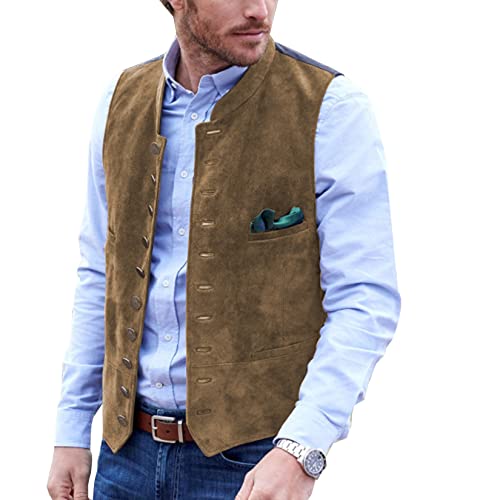 AeoTeokey Herren Anzug Weste Wildleder Vintage Casual Western Cowboy Weste(Braun,3XL) von AeoTeokey