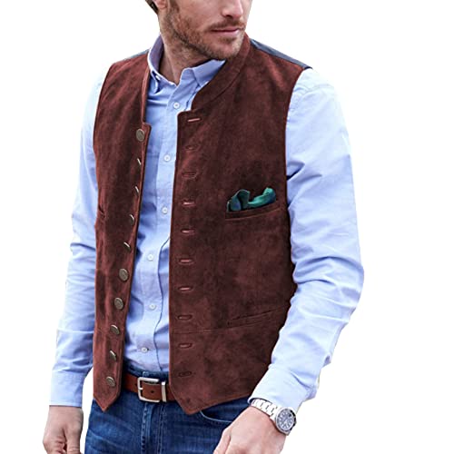 AeoTeokey Herren Anzug Weste Wildleder Vintage Casual Western Cowboy Weste(Burgundisch,3XL) von AeoTeokey