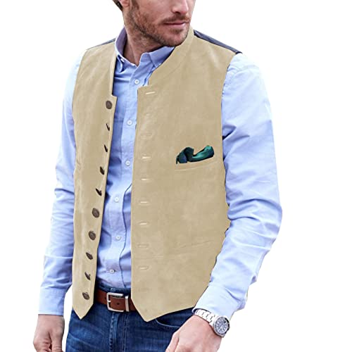 AeoTeokey Herren Anzug Weste Wildleder Vintage Casual Western Cowboy Weste(Champagner,L) von AeoTeokey