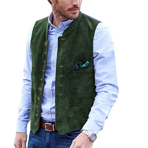 AeoTeokey Herren Anzug Weste Wildleder Vintage Casual Western Cowboy Weste(Dunkelgrün,XXL) von AeoTeokey