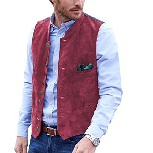 AeoTeokey Herren Anzug Weste Wildleder Vintage Casual Western Cowboy Weste(Fuchsia,M) von AeoTeokey